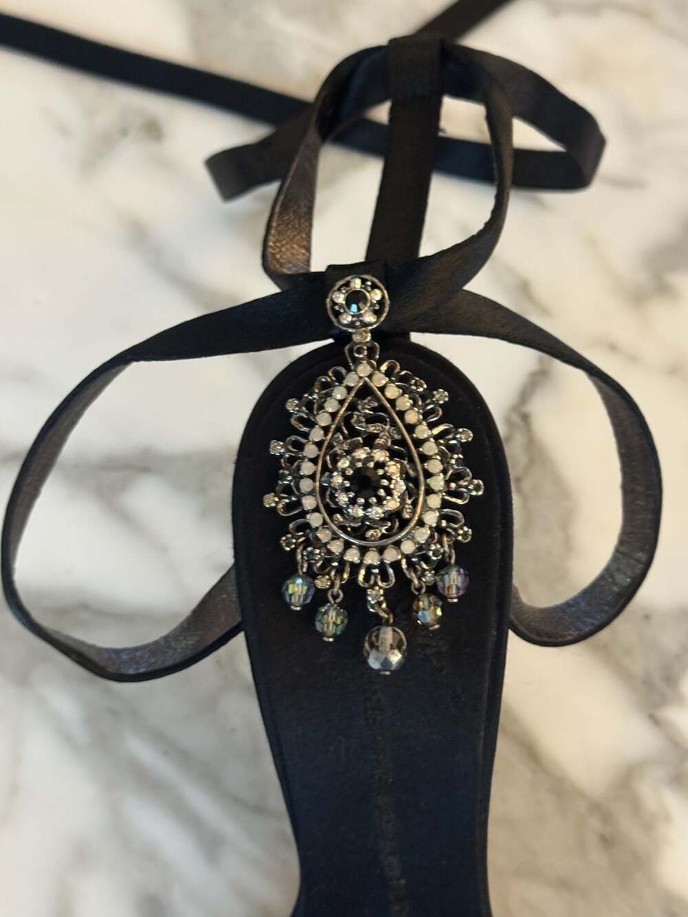 Designer Giuseppe Zanotti Vincini- Silk tie heels Black with crystal - 6.5 - Picture 5 of 5